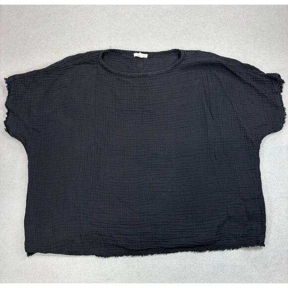 Eileen Fisher XL Gauzy 100% Organic Cotton ballet Neck boxy black top - Picture 2 of 8